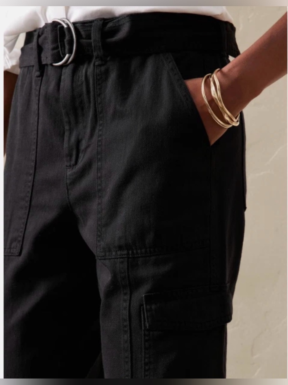 Banana Republic Black Women's Cargo utility pants sz 12, 34” waist